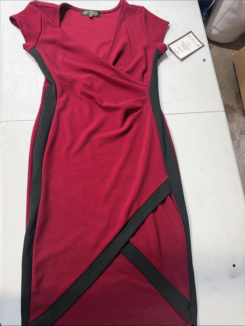 Macy's Burgundy Midi Dress with Black Panel Accents
